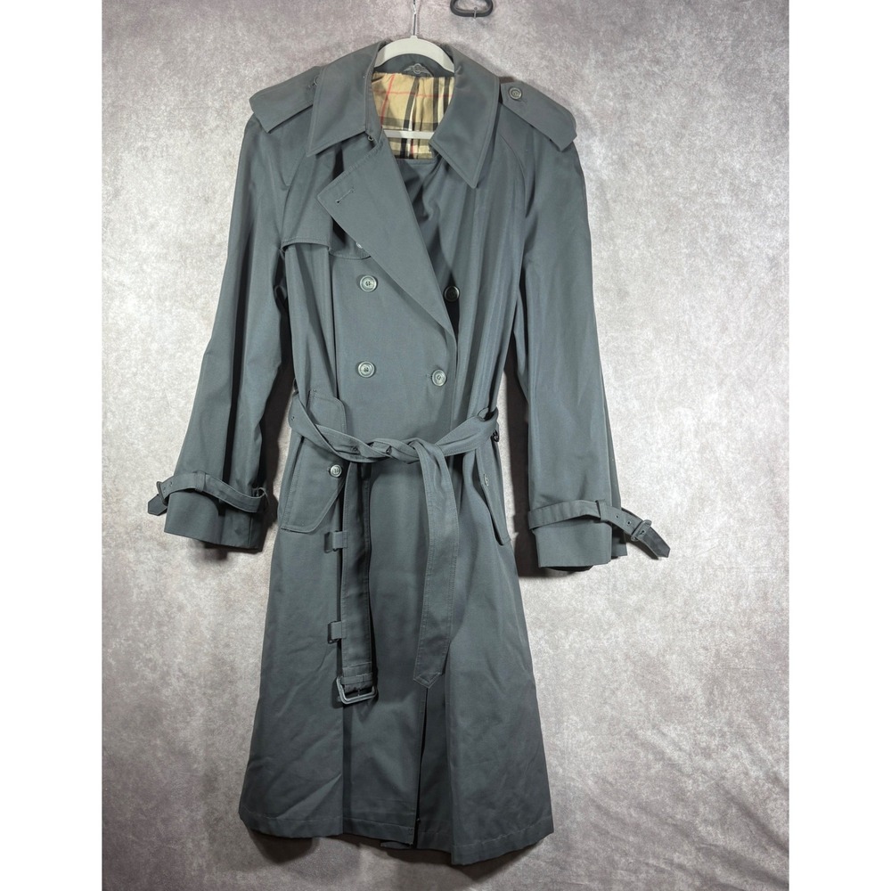 Vintage Men Trench Coat Nova Check 42R With Wool Liner Classic Gray Professional